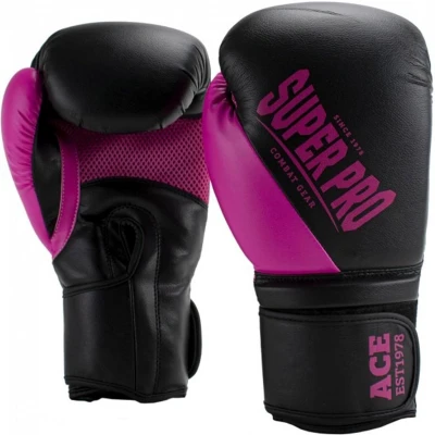 Afbeelding van Super Pro Combat Gear ACE (kick)bokshandschoenen Zwart/Roze 14oz