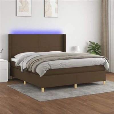Afbeelding van vidaXL Boxspring met matras en LED stof donkerbruin 180x200 cm