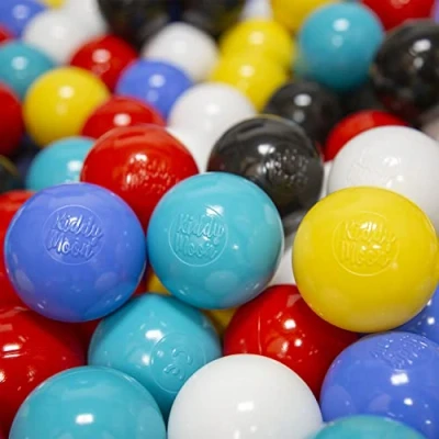 Afbeelding van KiddyMoon 100/6 cm diameter plastic gekleurde ballen voor kinderen baby zwembad gemaakt in de EU, zwart/wit/blauw/rood/geel/turquoise