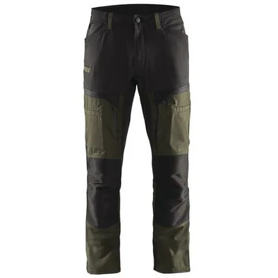 Image de Pantalon services stretch vert olive/noir, poche A4 / tablette