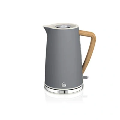 Afbeelding van Swan Nordic Elektrische waterkoker, supersnel, draadloos, modern design, 1,7 l, 2200 W, houteffect, automatische uitschakeling, grijs