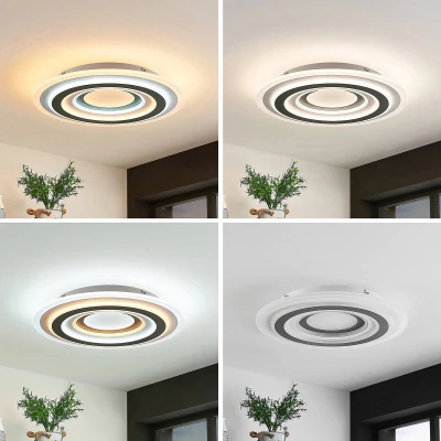 Afbeelding van Lindby LED plafondlamp met dimmer 1licht Metaal, kunststof H: 7 cm wit, antraciet, opaal Inclusief lichtbron