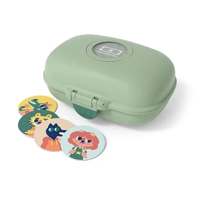 Afbeelding van MONBENTO MB Gram Forest compacte broodtrommel voor kinderen meisjes en jongens gemakkelijk transport luchtdicht eenvoudig openen sluiten BPA vrij duurzaam veilig groen