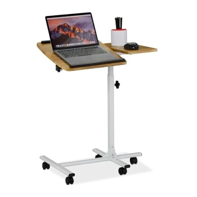 Afbeelding van Relaxdays laptoptafel op wielen hoogte verstelbaar 65 85 cm zwarte laptop bijzettafel