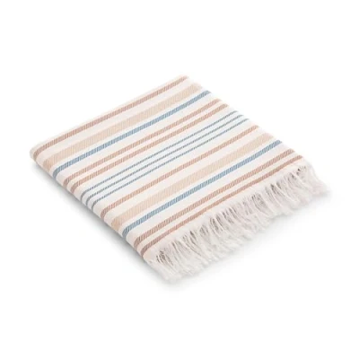 Afbeelding van GAMUSI Fouta Pareo Strandhanddoek, licht, gestreept, 90 x 180 cm, taupe