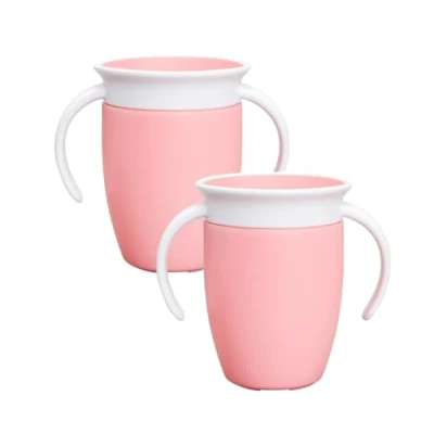 Afbeelding van Munchkin Miracle 360 leerbeker voor kinderen, 6 maanden, 207 ml, 2 stuks, kleine BPA vrij, morsbestendig, roze/roze