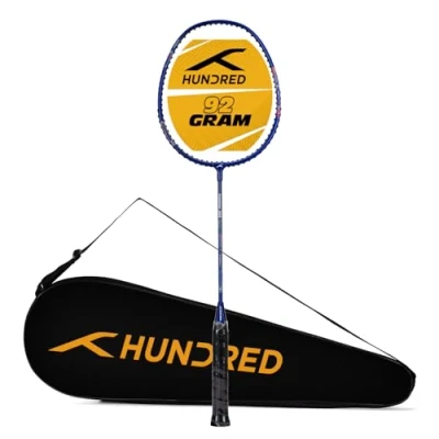 Afbeelding van Hundred Powertek 200 PRO badmintonracket met hoofdbedekking (marineblauw, maat: standaard, gripmaat: G5) Bespannen Materiaal: aluminium Voor gemiddelde spelers Gewicht: 95 gram Maximale snaarspanning 18 20 lbs