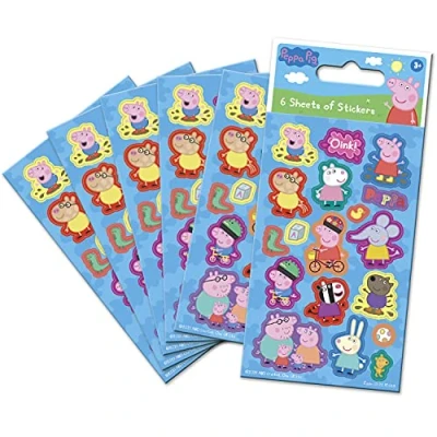 Afbeelding van Paper Projects Peppa Pig 6 vellen blauwe feestzakstickers Officieel gelicentieerd product Perfect als feesttas of kerstcadeau, 12,5 cm x 7,5