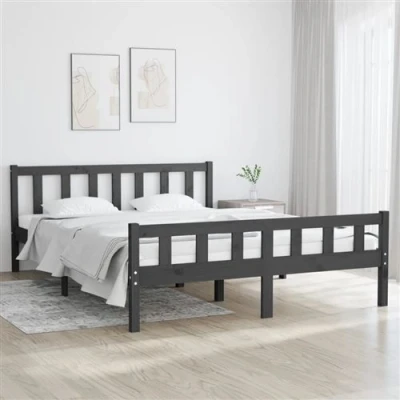 Afbeelding van Bedframe massief hout grijs 150x200 cm 5FT King Size
