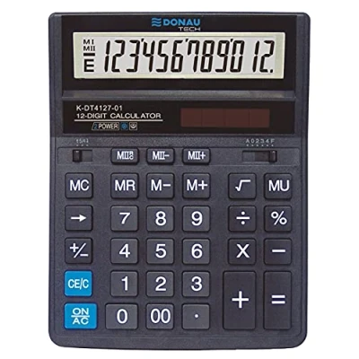 Afbeelding van DONAU TECH/K DT4127 01 12 cijferige rekenmachine met wortelfunctie, 203 x 158 31 mm, zwart