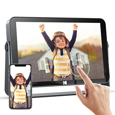 Afbeelding van 10,1 inch digitale fotolijst met oplaadbare batterij, IPS touchscreen in High Definition, delen van foto&#039;s en video&#039;s via de app, videomuziek, kalender, weeralarm