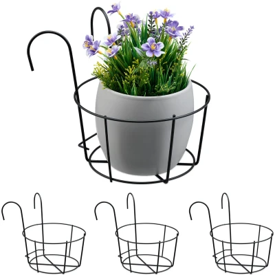 Afbeelding van Relaxdays bloempothouder set van 4 plantenhouder metaal ronde bloempothanger buiten