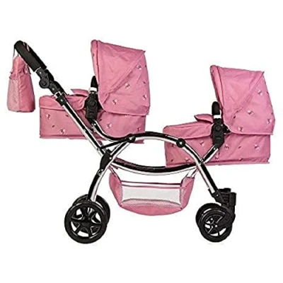 Afbeelding van Roma Dubbele kinderwagen Darcie voor poppen, roze, 3 16 jaar