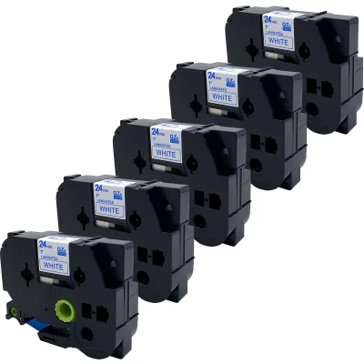 Afbeelding van DULA Brother Compatible label tape Tze 253 5 cassettes P Touch Blauw op wit 24mm x 8m