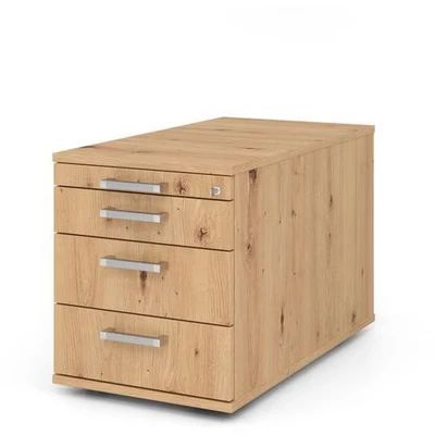 Afbeelding van SIGNA TC30 CE Rolcontainer Hout met 3 lades Knoestige Eiken Chrome metaal handgreep
