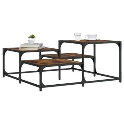 Afbeelding van Salontafel 87,5x87,5x40 cm bewerkt hout gerookt eikenkleurig