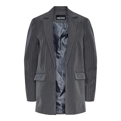 Afbeelding van Pieces Pcbossy Loose Striped Blazer Halflange jas, Dames, Maat: Medium, Magnet
