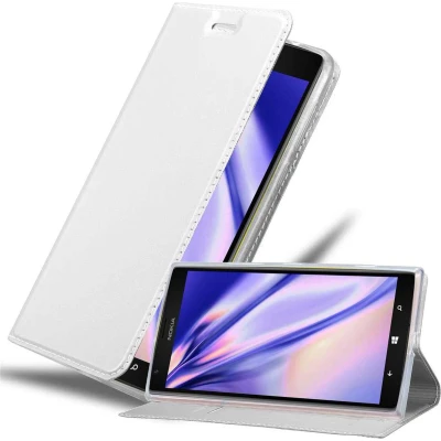 Afbeelding van Cadorabo Hoesje geschikt voor Nokia Lumia 1520 in CLASSY ZILVER Beschermhoes met magnetische sluiting, standfunctie en kaartvakje Book Case Cover Etui