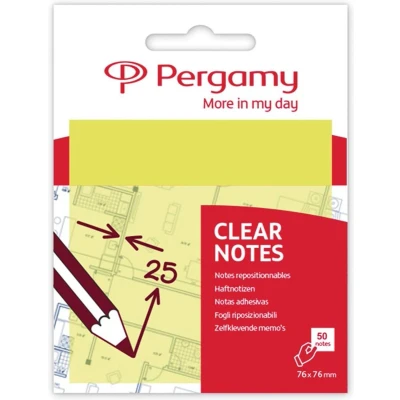 Afbeelding van Pergamy transparante notes, ft 76 x mm, 50 vel, geel memoblok