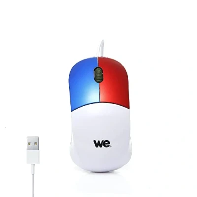Afbeelding van WE WeKids Mouse voor kinderen, bekabeld, optiek, hoge precisie, 3 toetsen, 1800, ergonomische muis Windows 7/8/10/X, Vista/Linux/Mac, laptop/desktopkabel, 1,5 m, wit