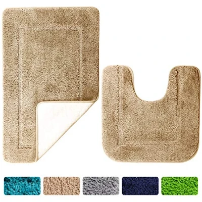 Afbeelding van SOANNY Set van 2 badmatten, camel, zachte microvezel, antislip, 53 x 86 cm en 50