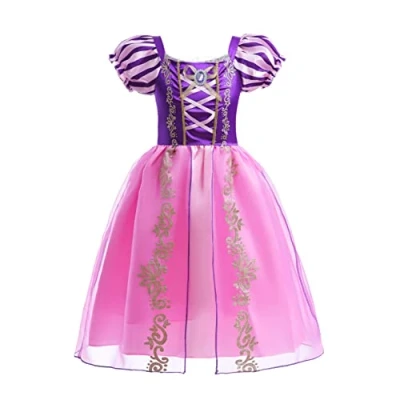 Afbeelding van Lito Angels Kostuum Jurk Prinses Rapunzel Kind Meisje, Verjaardag Kerstfeest Halloween Carnaval, Maat 7 Jaar (Fabric Tag 07), Pofmouwen