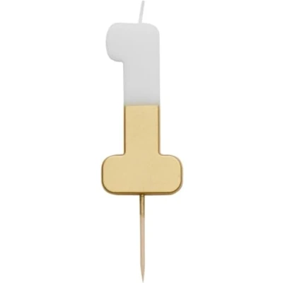 Afbeelding van Talking Tables Hoogwaardige taartdecoratie in de vorm van een cijfer 1, wit en goud, voor kinderen, volwassenen, tieners, 1e verjaardag, 18e, 21e huwelijksverjaardag,