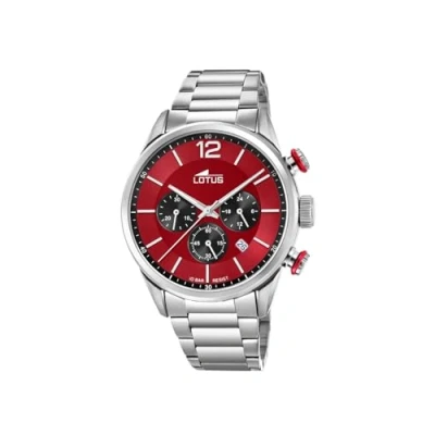 Afbeelding van Lotus 18682/5 Herenhorloge, analoog, kwarts, roestvrij staal, Grijs/Rood, armband, Armband