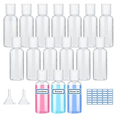 Afbeelding van 16 stuks reisflessen, 50 ml, lege reisfles, reiscontainer, reisset, vliegtuig, cabine, voor conditioner, lotion, douchegel