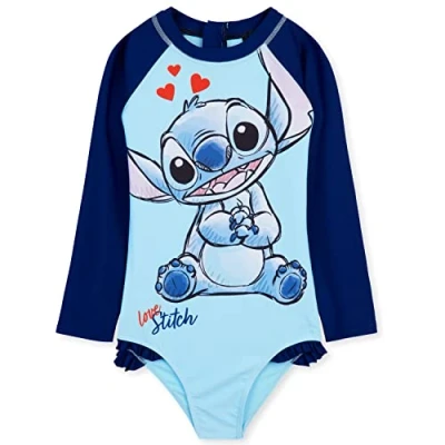 Afbeelding van Disney Badpak voor meisjes, eendelig, badpak, lange mouwen, kinderen, Stitch, Ariel, Lichtblauw Stitch