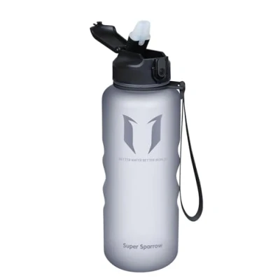 Afbeelding van Super Sparrow Drinkfles met rietje, waterfles van Tritan, 1,5 liter, BPA vrij, ideale sportfles, lekvrij, voor kinderen, licht, duurzaam
