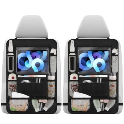 Afbeelding van Csuntikulo 2 stuks auto organizer voor kinderen, opslag met 10 vakken, universele rugbescherming auto, vak iPad inch, flessen, speelgoed, boeken, zwart