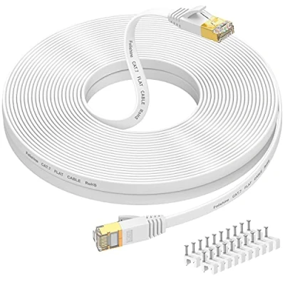 Afbeelding van Folishine Ethernetkabel 25 m, Cat7 high speed internet met vergulde Rj45 stekker, afgeschermde LAN kabel voor netwerkswitch, sneller dan Cat5/Cat5e/Cat6 kabels, wit