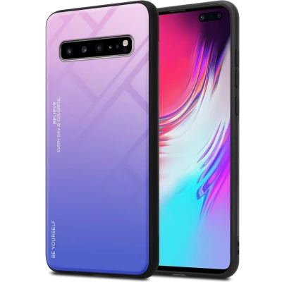 Afbeelding van Cadorabo Hoesje geschikt voor Samsung Galaxy S10 5G in ROZE BLAUW Tweekleurige beschermhoes van TPU silicone Case Cover en achterzijde gehard glas