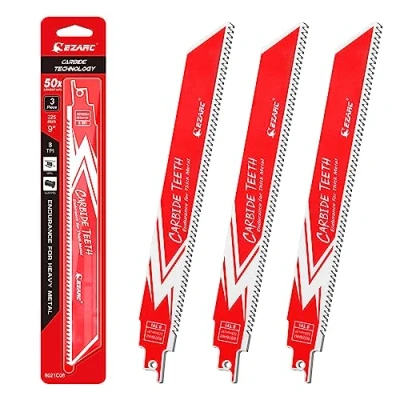 Afbeelding van EZARC 3 stuks R978HM Endurance hardmetalen reciprozaagbladen voor dik metaal, gietijzer, gelegeerd staal, 9 inch, 8 TPI