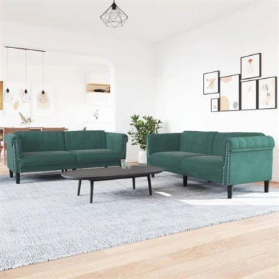Afbeelding van vidaXL 2 delige Loungeset fluweel donkergroen