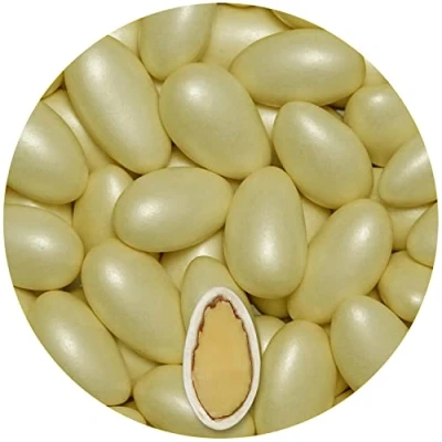 Afbeelding van EinsSein 0,5 kg doop amandelen conchiglia parelcrème witte havermout suiker dragees confetti pure kleuren coating bonen geboorte communie snoep bar candy