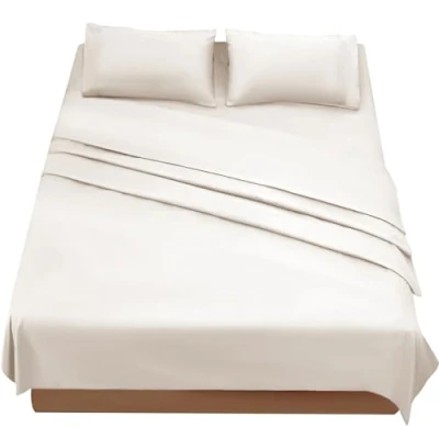 Afbeelding van Poligino Beddengoed, 180 x 190 200 cm, 4 delig, microvezel, hoeslaken, bedlaken voor tweepersoonsbed, 260 280 2 kussenslopen 50 80 beige