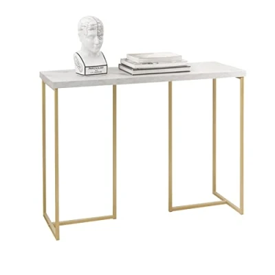Afbeelding van SoBuy Consoletafel, bijzettafel, bankpunt, haltafel, marmereffect, frame van hoogwaardig ijzer, voor hal, veranda, woonkamer of slaapkamer, 100 x 36 75 cm, goud, FSB58 G