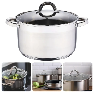 Afbeelding van Cheqo® RVS Kookpan Groot formaat Geschikt voor Alle Warmtebronnen Met Maataanduiding Vaatwasserbestendig Ook Inductie Glazen Deksel 6.3 Liter Diameter 24 cm Ergonomische Handvaten