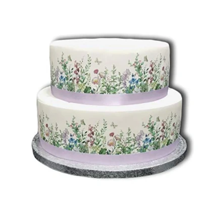 Afbeelding van Top That Eetbaar decoratieblad met wilde bloemen en vlinders, perfect voor grote taarten, eenvoudig te gebruiken