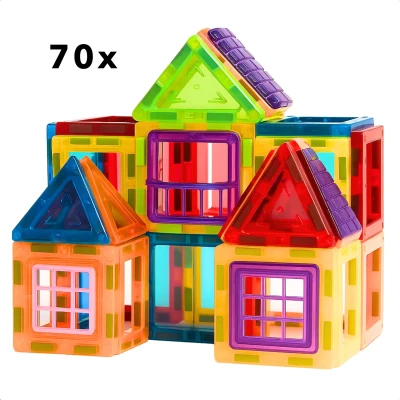 Afbeelding van Cheqo Magnetische Bouwtegels Magnetic Tiles Bouwstenen Magnetisch Montessori Speelgoed 70 delige Set Educatief voor K