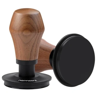 Afbeelding van Normcore V4.1 Koffietamper 53,3 mm met klikgeluid, compatibel Breville Sage espressomachines, 54 veerpad platte basis, handvat van echt Amerikaans walnoot