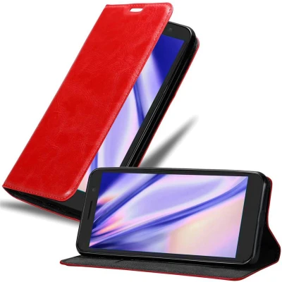 Afbeelding van Cadorabo Hoesje geschikt voor Alcatel 1 2019 in APPEL ROOD Beschermhoes met magnetische sluiting, standfunctie en kaartvakje Book Case Cover Etui