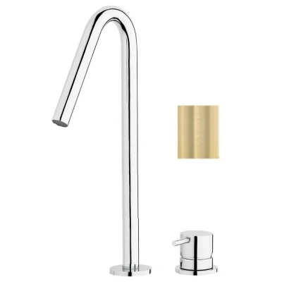 Afbeelding van Waterevolution Flow 2 gats wastafelkraan licht goud met hoge V 120mm uitloop T1122VWGE