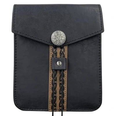 Afbeelding van HiiFeuer middeleeuwse vintage kunstleren heuptas, retro draagbaar zijpakket voor LARP Ren Faire, Zwart A