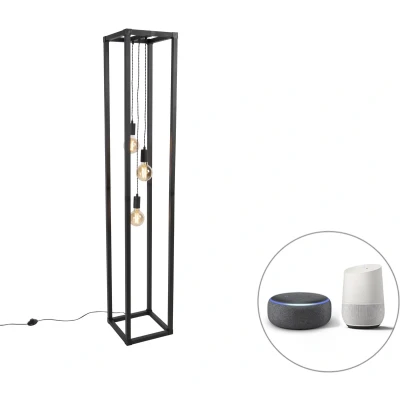 Afbeelding van QAZQA Smart vloerlamp zwart 3 lichts incl. Wifi G95 Big Cage