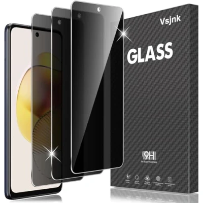 Afbeelding van Vsjnk Privacy beschermfolie compatibel met Motorola Moto G73 gehard glas, 3 stuks, anti vingerafdruk, 9H hardheid, bubbels, hoge reactiesnelheid