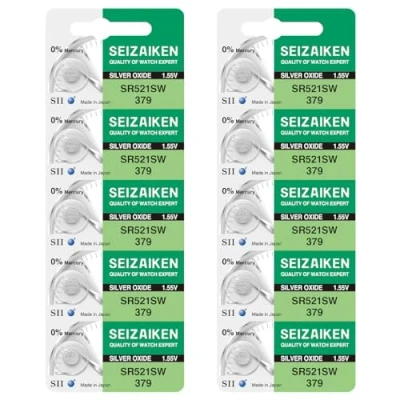 Afbeelding van Seizaiken Seiko 379 SR521SW horloge batterijen, zilveroxide, 1,55 V, 0% Hg, 10 stuks