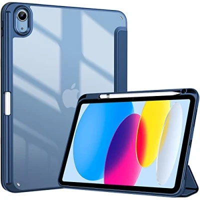 Afbeelding van ProCase iPad 10e generatie 2022 10,9 inch hoes met penhouder, schokbestendige slimme transparante achterkant, compatibel generatie, marineblauw